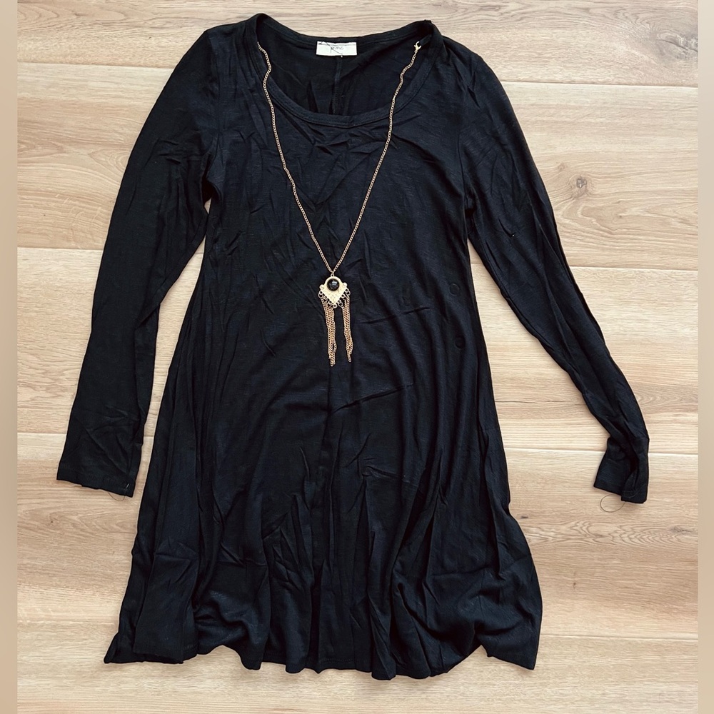 Black Long Sleeve Dress with accessory necklace included